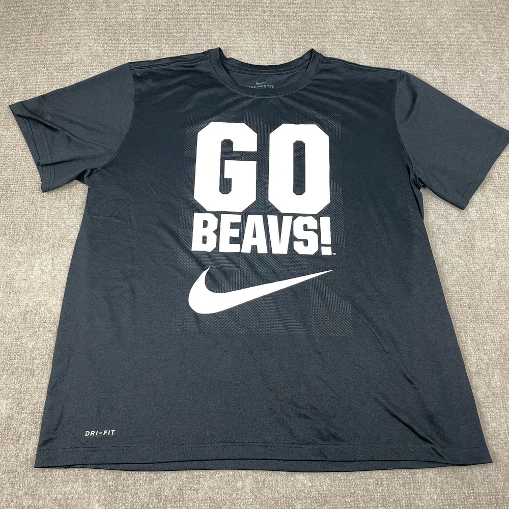 Oregon State Beavers Football NCAA Nike Dri Fit T-Shirt Mens XL Black Big Logo